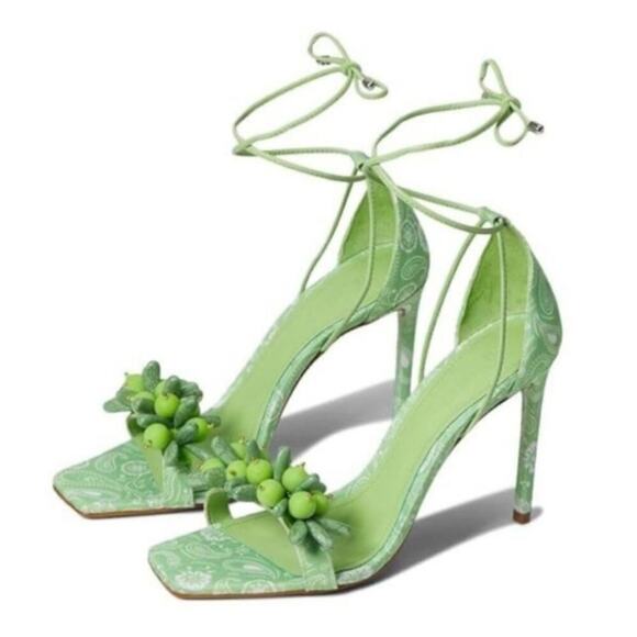 Schutz Tasha Fabric Beaded Heel Sandal Size 5.5 - Picture 6 of 6